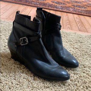 AGL wedge black leather booties - size 40